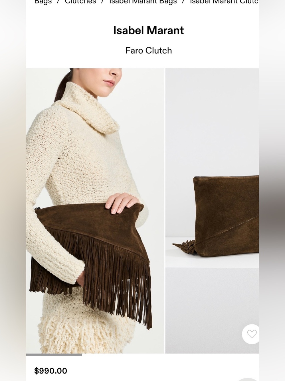 Isabel Marant Faro Clutch - Brown Suede Fringe new $990